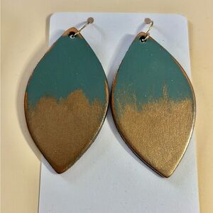 2.5” green and gold petal Leather Earrings